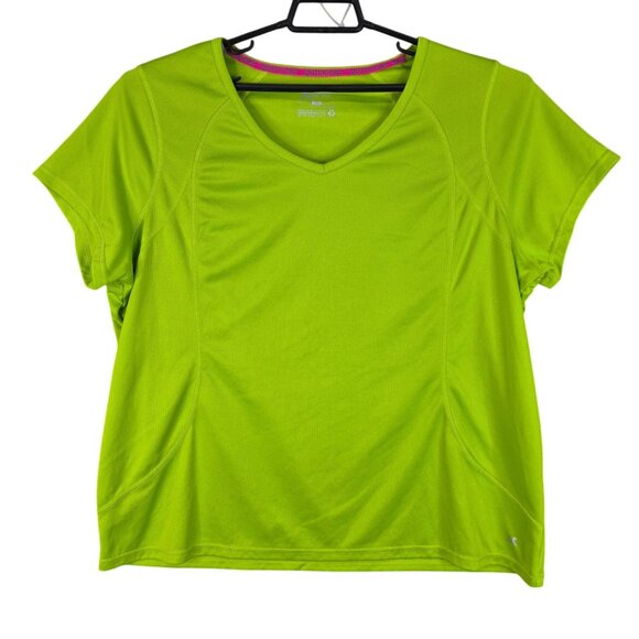 Womens Xersion Green Shirt V Neck Short Sleeve 100% Polyester Size 2X - Picture 1 of 10